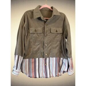 Women's Taupe Color Block Corduroy Shirt Shacket oversized Small Boho overlay